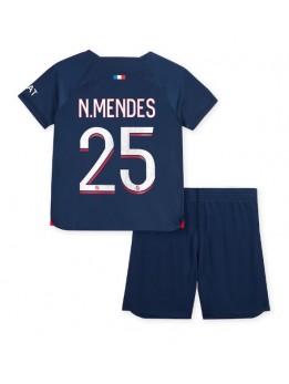 Billige Paris Saint-Germain Nuno Mendes #25 Hjemmedraktsett Barn 2023-24 Kortermet (+ Korte bukser)